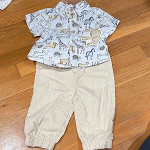 Kids Animal Print Shirt and Tan Pants Set